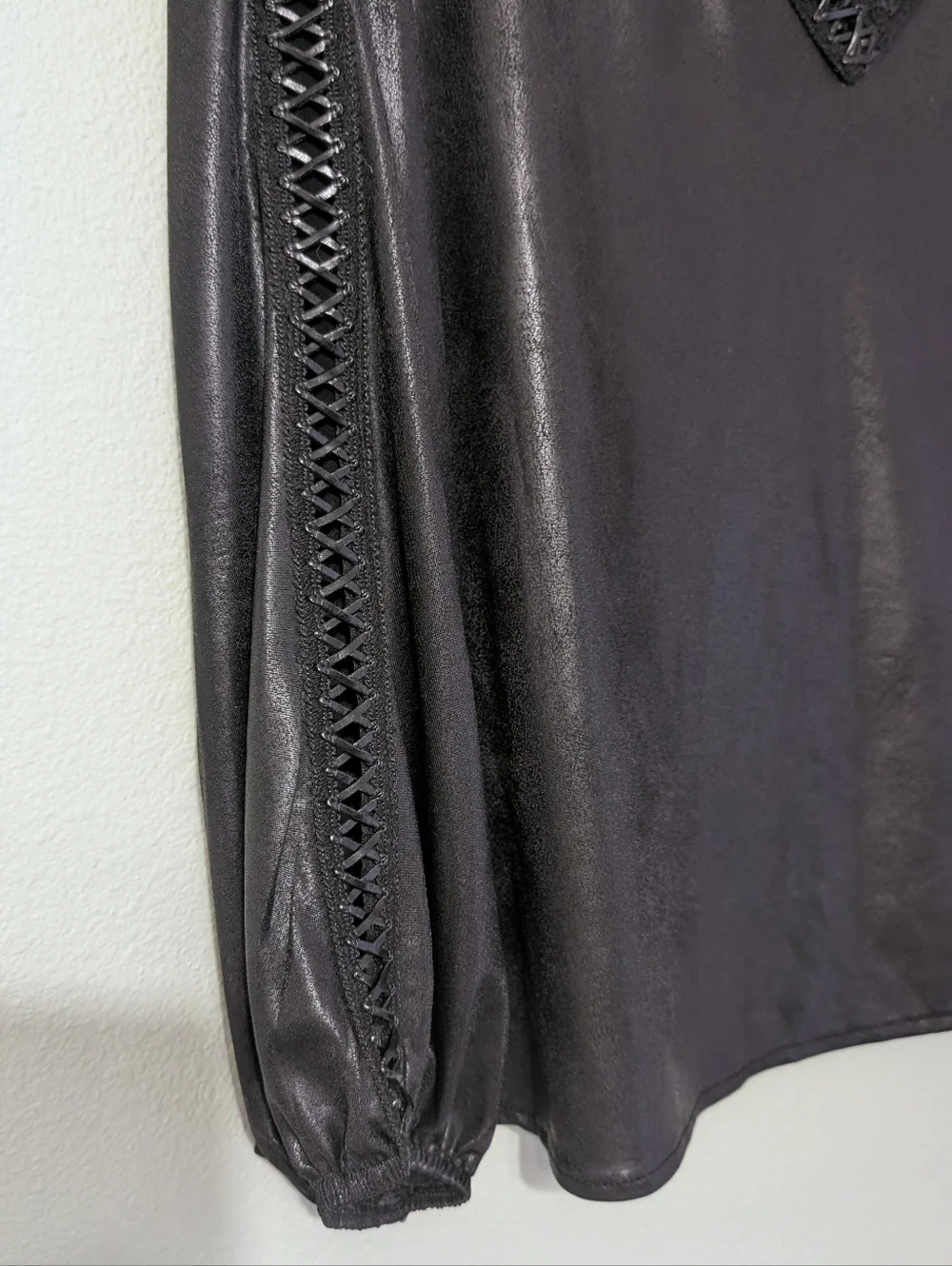 Jeff Gallano Paris Vintage Y2K Edgy Black Sleek Leather Like Whimsigoth Top